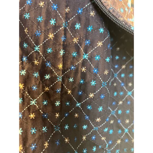 Floral Large Tote Bag in Brown , Blues, White, and Tan. 17” x 14” x 5.5” - Picture 8 of 9